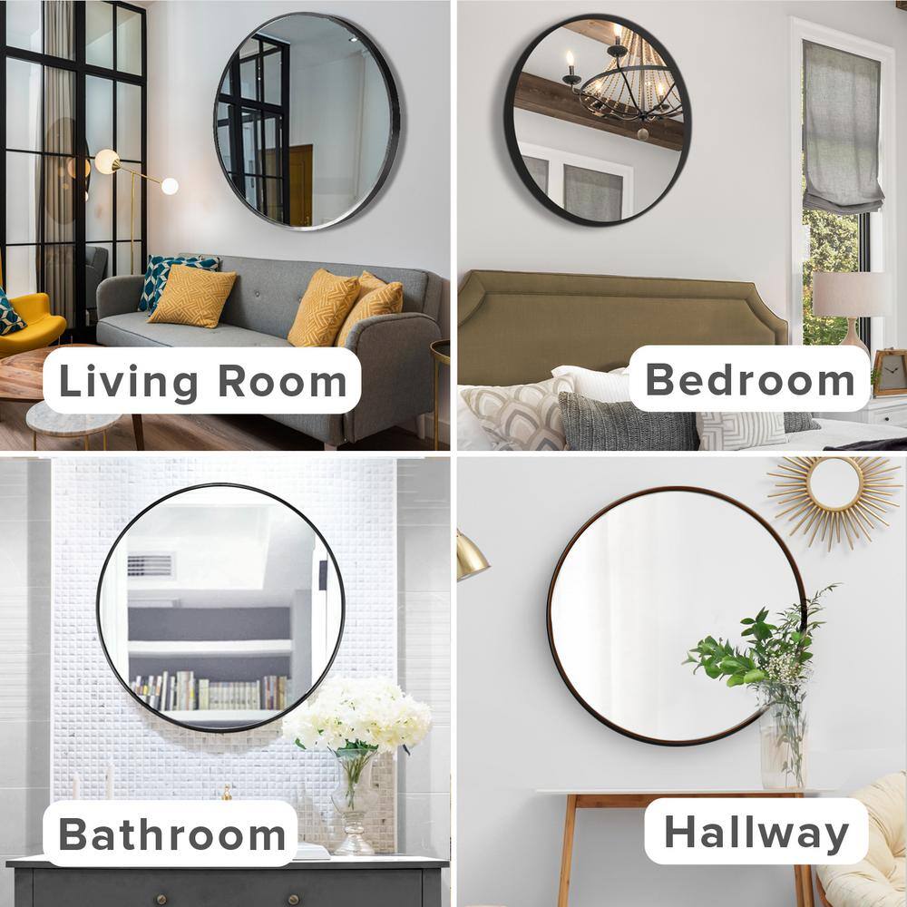 WallBeyond 24 in. Round Modern Mirror with Aluminum Frame in Black Color