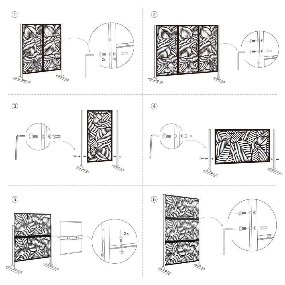 None 76 in. x 47.2 in. Laser Cut Metal Brown Outdoor Privacy Screen Perilla Pattern