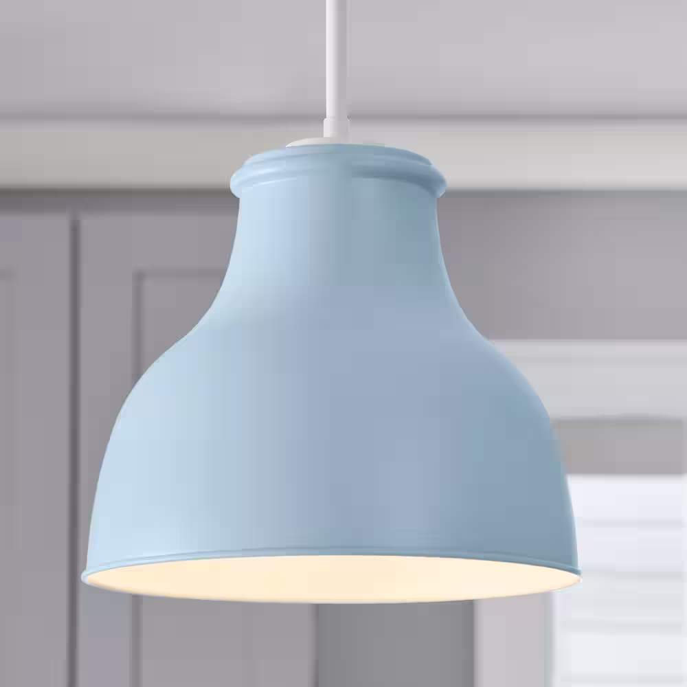 None 2-1/4 in. Light Blue Metal Bell Pendant Light Shade