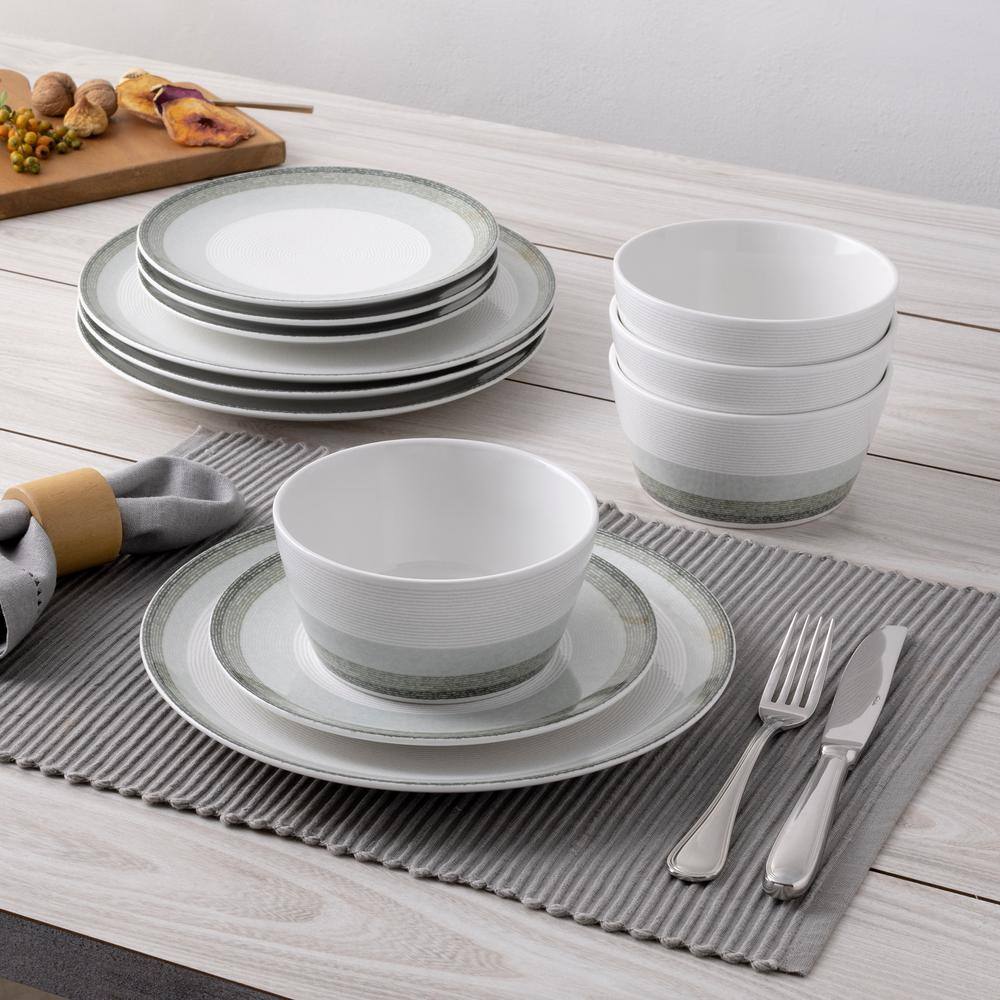 Noritake Colorscapes Layers Sage Porcelain 12-Piece Coupe Dinnerware Set, Service for 4