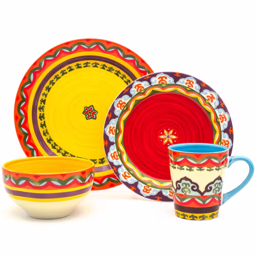 Euro Ceramica Galicia 16-Piece Patterned Multicolor Ceramic Dinnerware Set (Service for 4)
