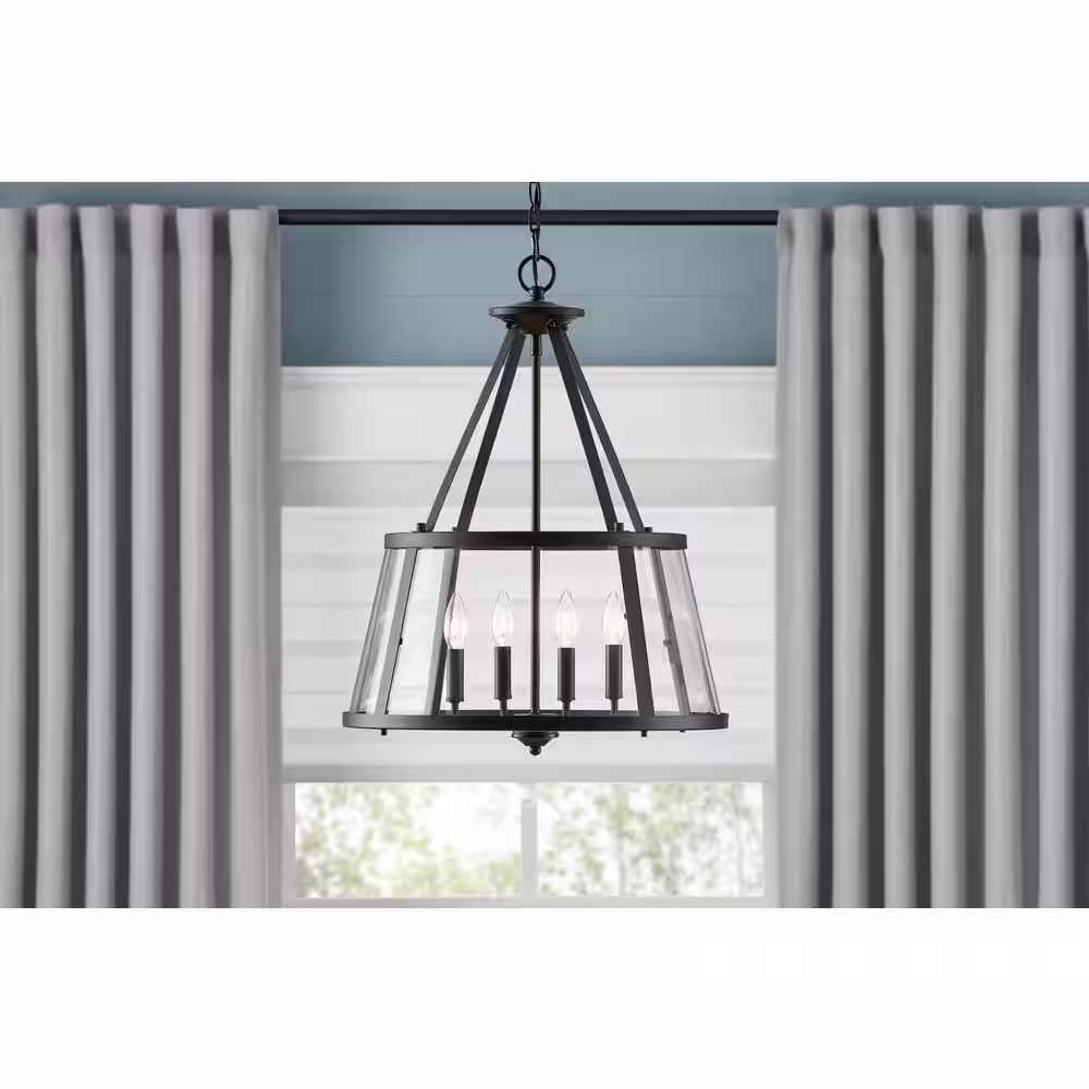 Home Decorators Collection Lincoln 20 in. 4-Light Black Pendant Light Fixture with Metal and Clear Glass Shade