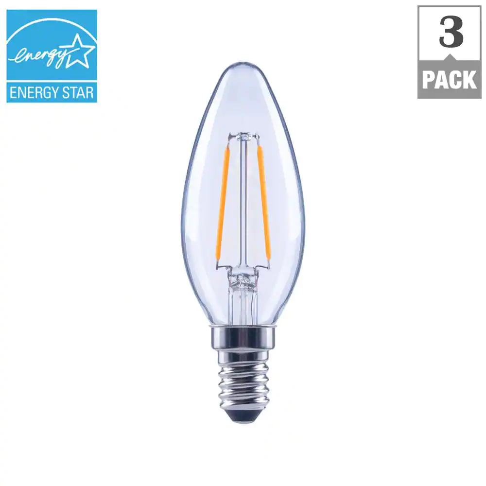 EcoSmart 25-Watt Equivalent B11 Dimmable E12 Candelabra ENERGY STAR Clear Glass Vintage LED Light Bulb Soft White (3-Pack)
