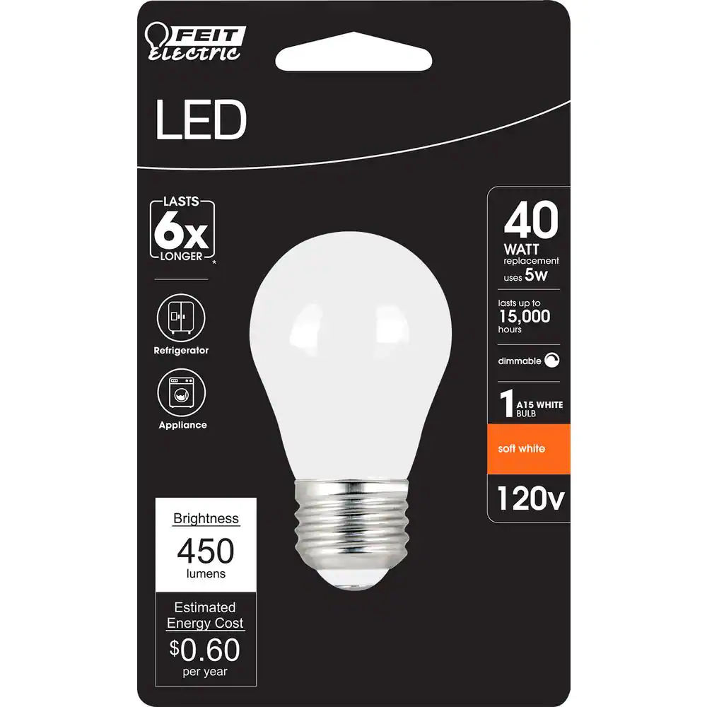 Feit Electric 40-Watt Equivalent A15 Frosted Glass E26 Base Appliance LED Light Bulb, Soft White 2700K