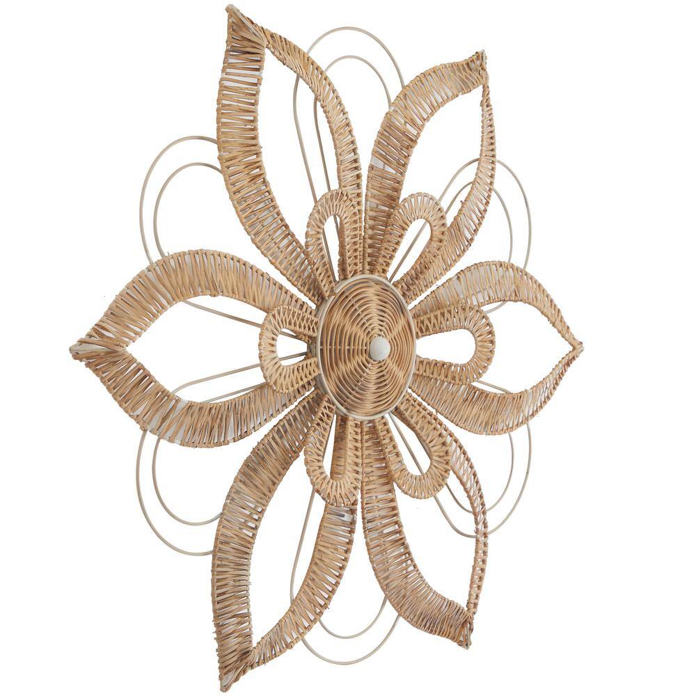 Litton Lane Rattan Brown Daisy Floral Wall Decor with Metal Wire