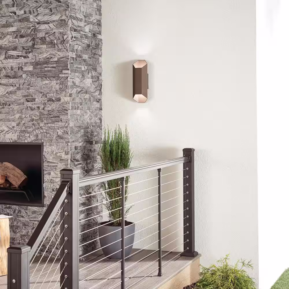 KICHLER Estella 2-Light Textured Architectural Bronze Outdoor Hardwired Wall Lantern Sconce with Integrated LED (1-Pack)