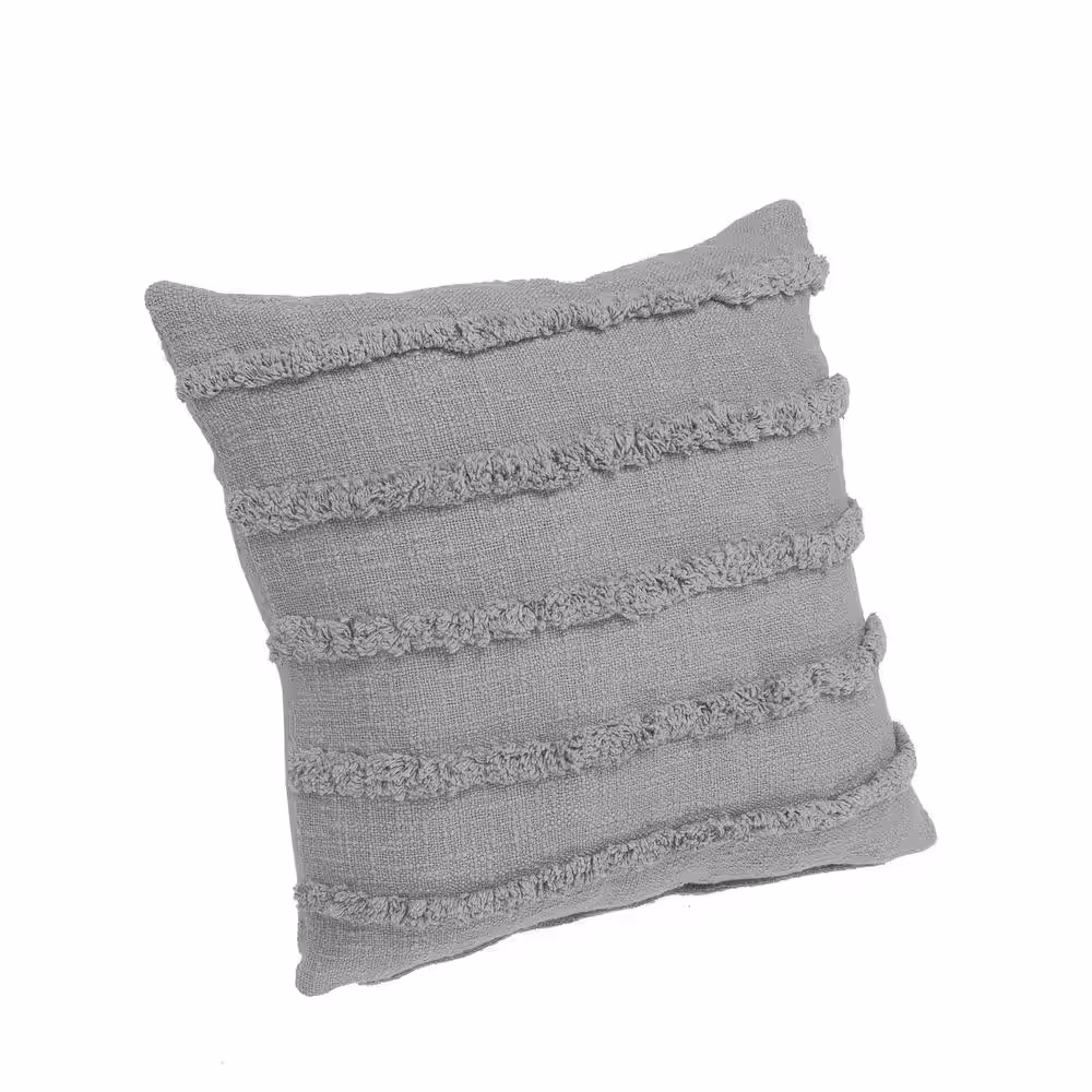 LR Home Renee Gray Solid Tufted 100% Cotton 20 in. x 20 in. Throw Pillow (Set of 2)