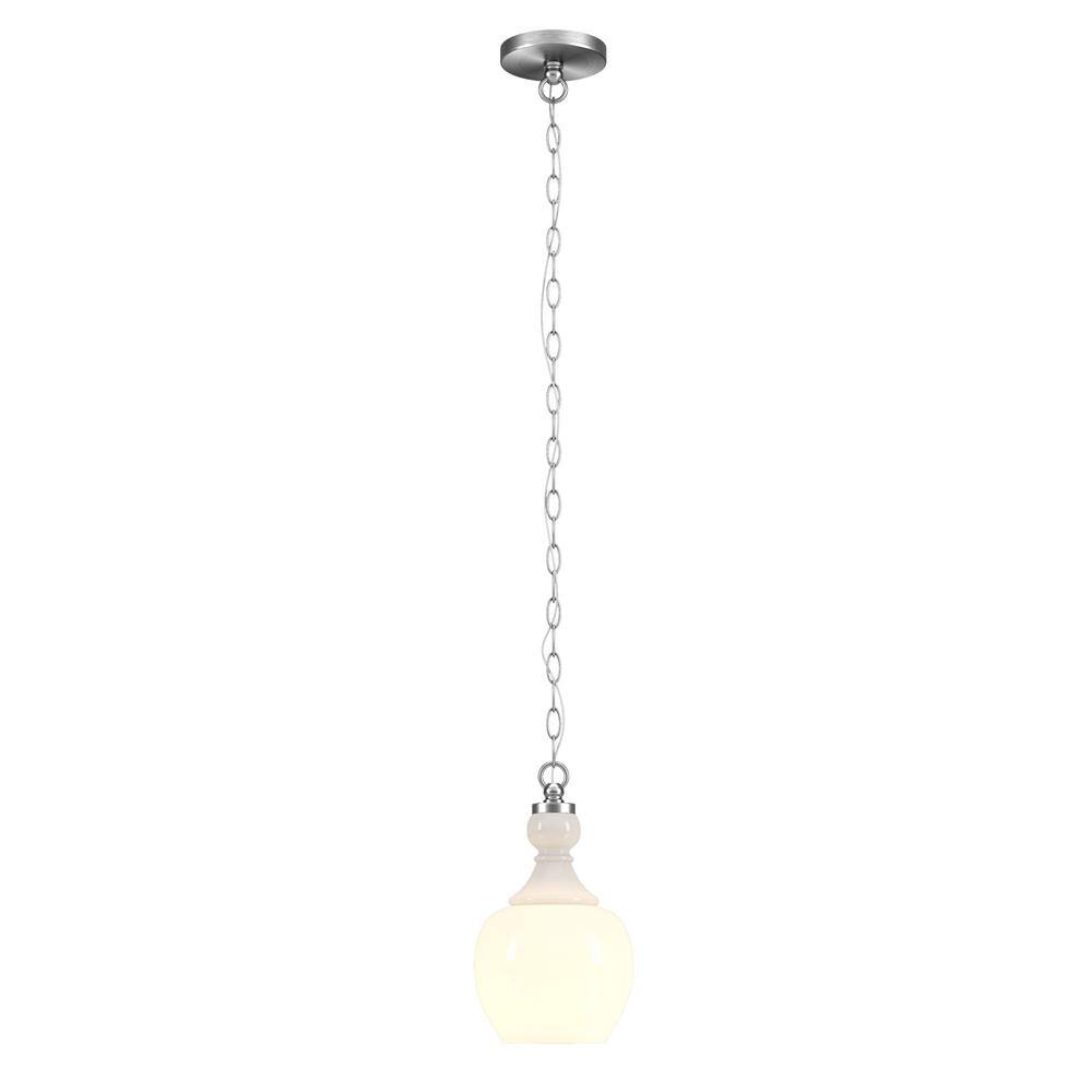 Meyer&Cross Verona 1-Light Brushed Nickel Pendant with White Milk Glass Shade