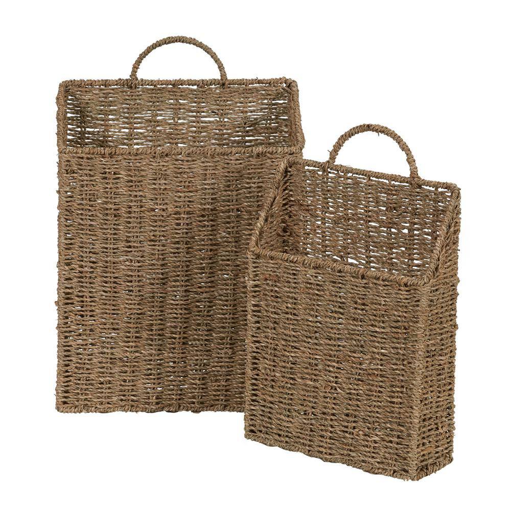 HOUSEHOLD ESSENTIALS Seagrass Wicker Wall Basket Set