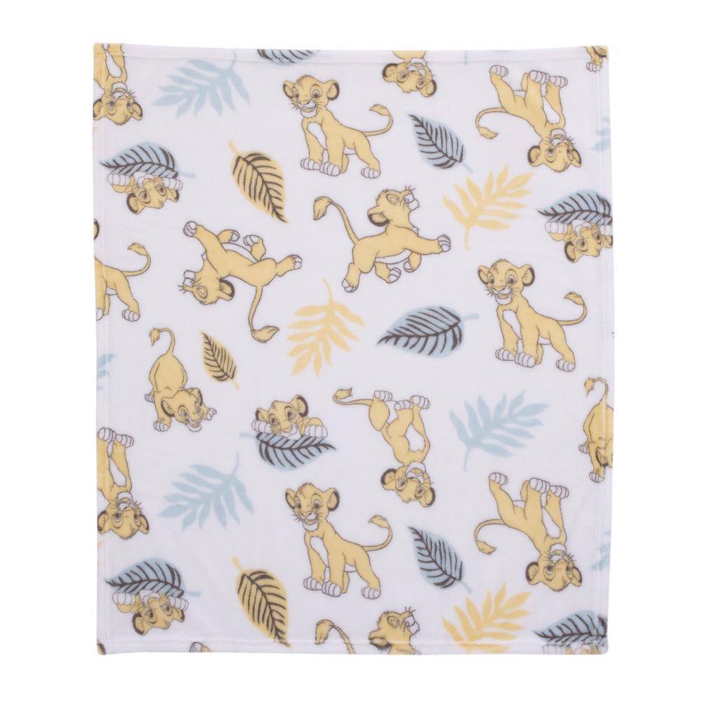 Disney Lion King Super Soft White, Yellow, Green Simba Leaves French Fiber Polyester Baby Blanket