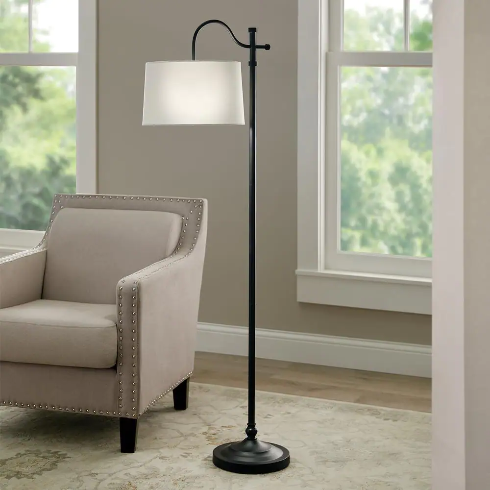 Hampton Bay Carver 58 in. Black Downbridge Floor Lamp