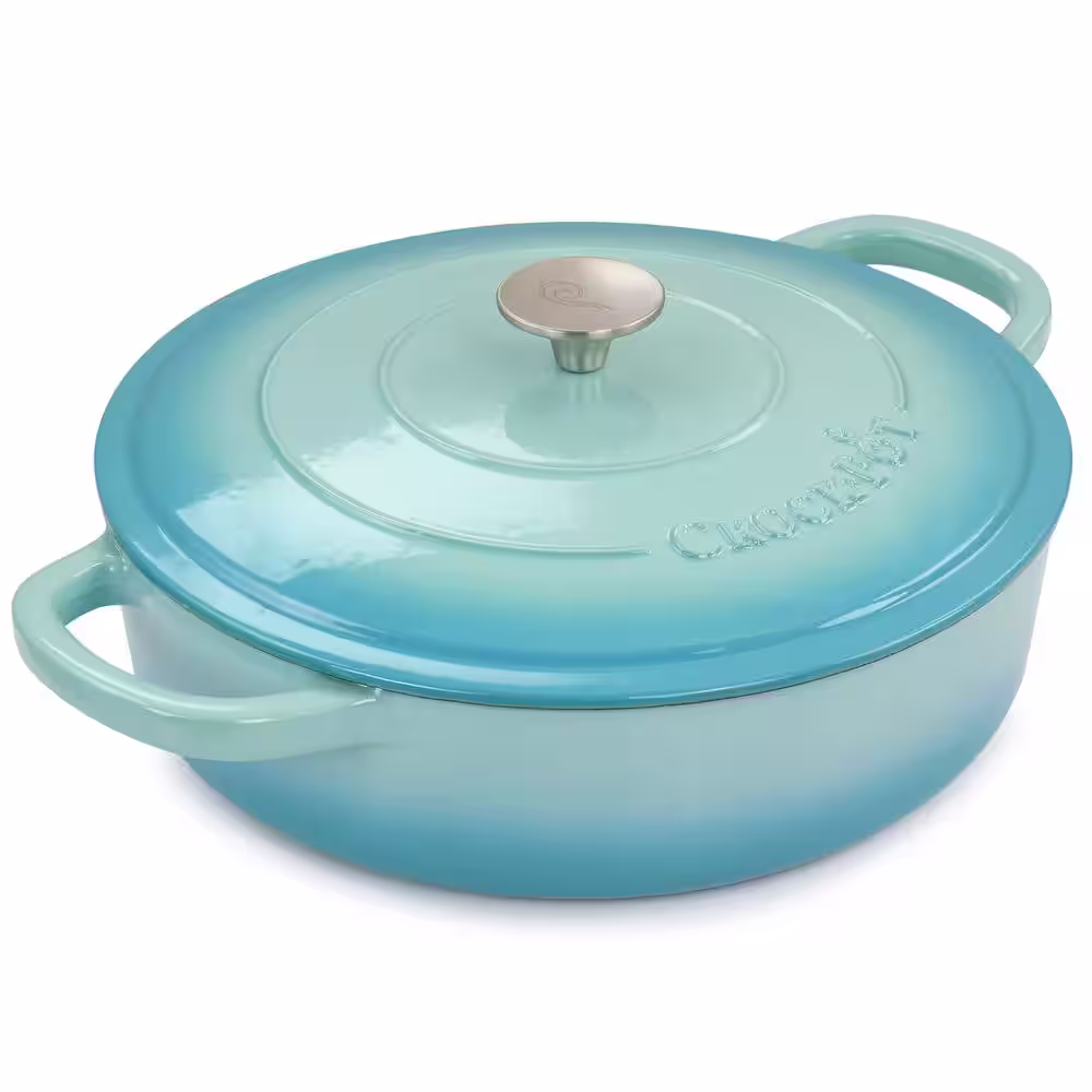 Crock-Pot Artisan 5 qt. Gradient Aqua Blue Enameled Cast Iron Round Braiser Pan with Lid