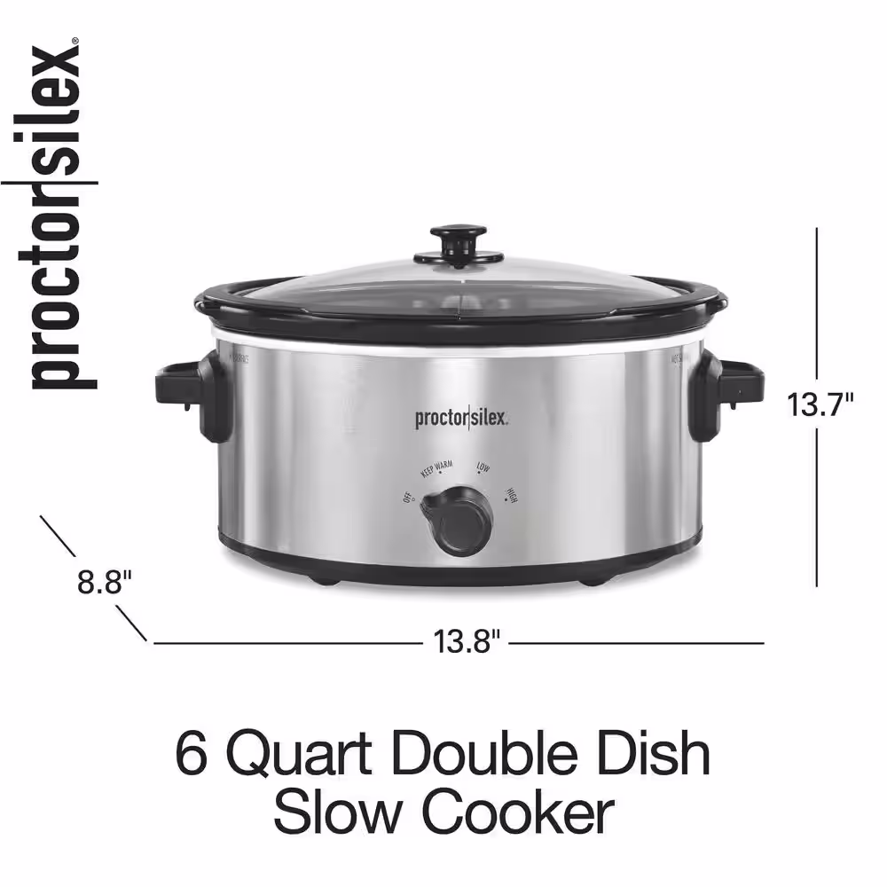 Proctor Silex 6 qt. Silver Slow Cooker with Double Dish