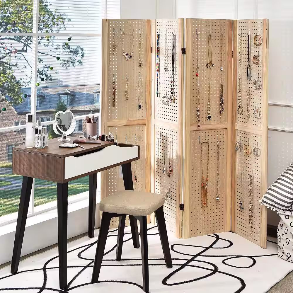 Costway 5 ft. Tall 4-Panel Pegboard Display Folding Privacy Screen Craft