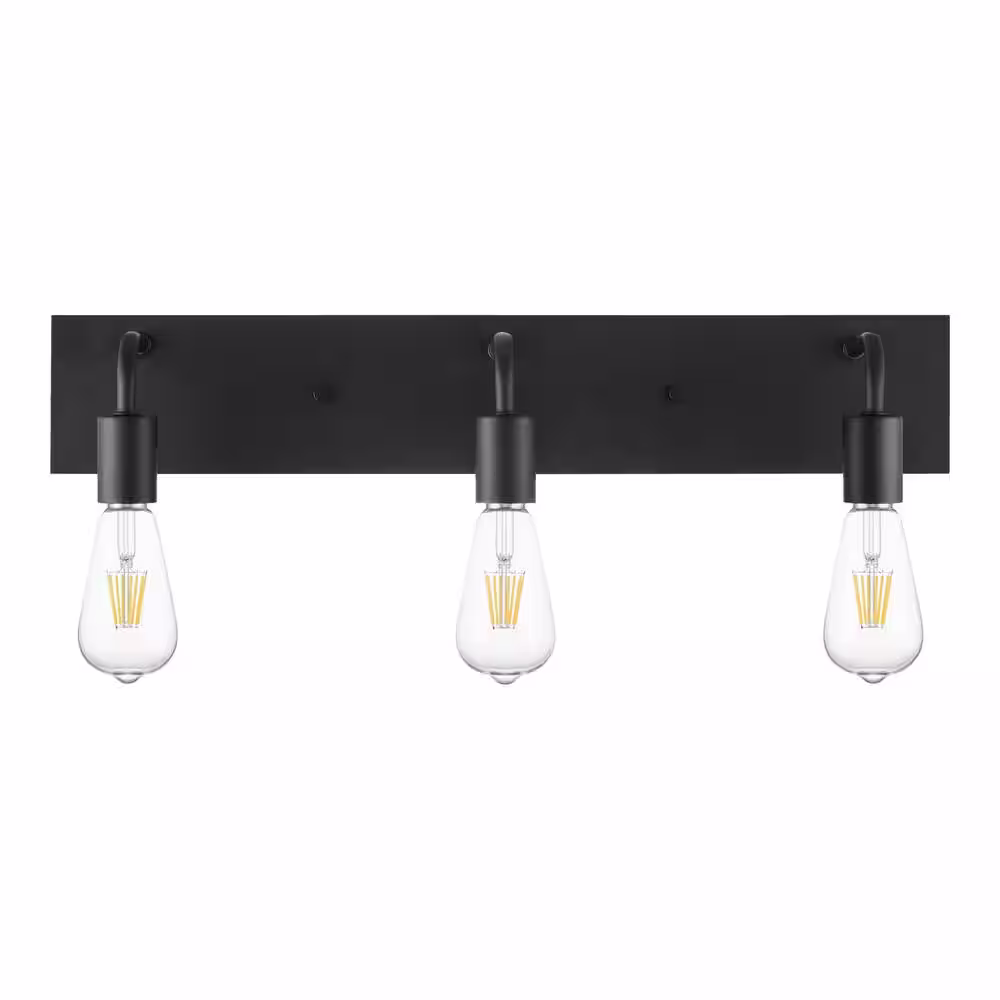 Hampton Bay Northvale 24 in. 3-Light Matte Black Vanity Light with Bath Hardware Kit (4-Piece)
