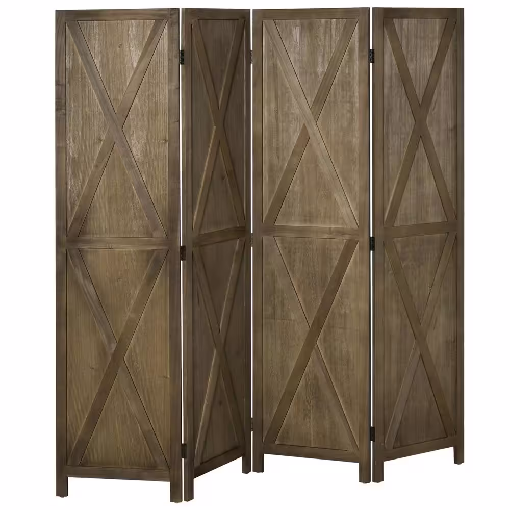 HOMCOM 5.6 ft. Tall Brown 4-Panel Folding Room Divider, Freestanding Privacy Screen Panels for Indoor Bedroom Office