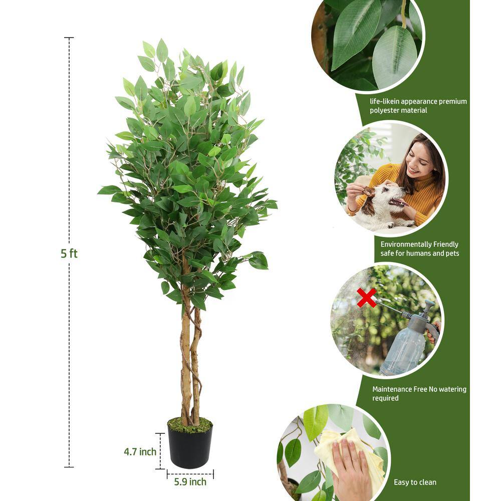 HOMLUX 60 in. Tall Artificial Ficus Tree Indoor Silk Plants Large Potted
