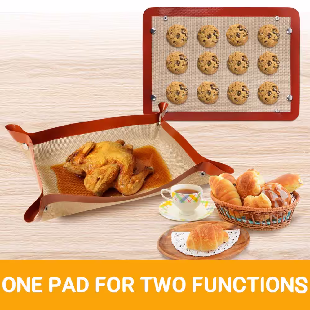 ALLINHOMIE 16.5in. x 11.6in. Non-Stick Silicone Reusable Roasting & Baking Mat Sheet Set with 4 Corner Buckles Pack of 2