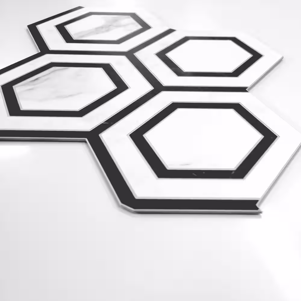 None Hexagon Waterjet 6 x 6 x 0.3 in. White color Peel and Stick Backsplash Stone Composite Wall
