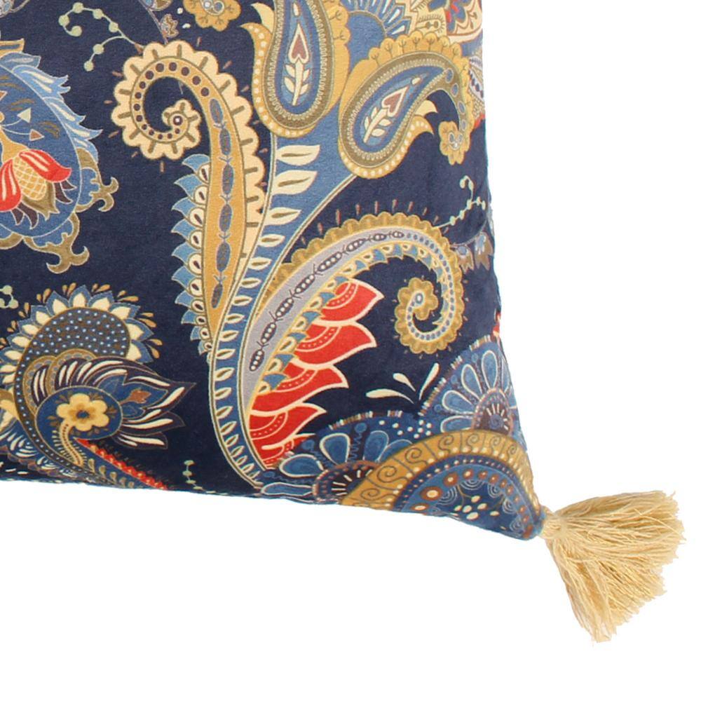 None Calabria Multicolor Paisley Print Corner Tassels 18 in. x 14 in. Throw Pillow