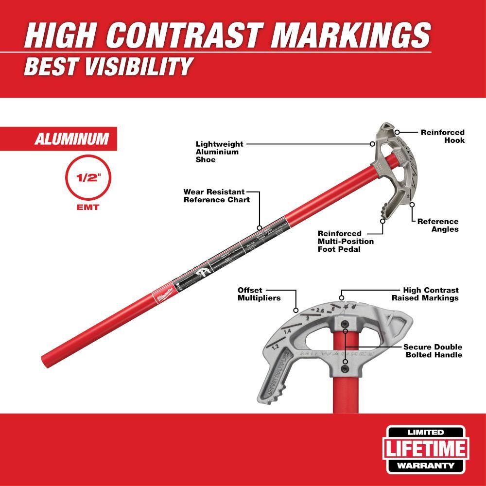 Milwaukee 1/2 in. Aluminum Conduit Bender and Handle with 100 ft. Polyester Fish Tape with Non-Conductive Tip