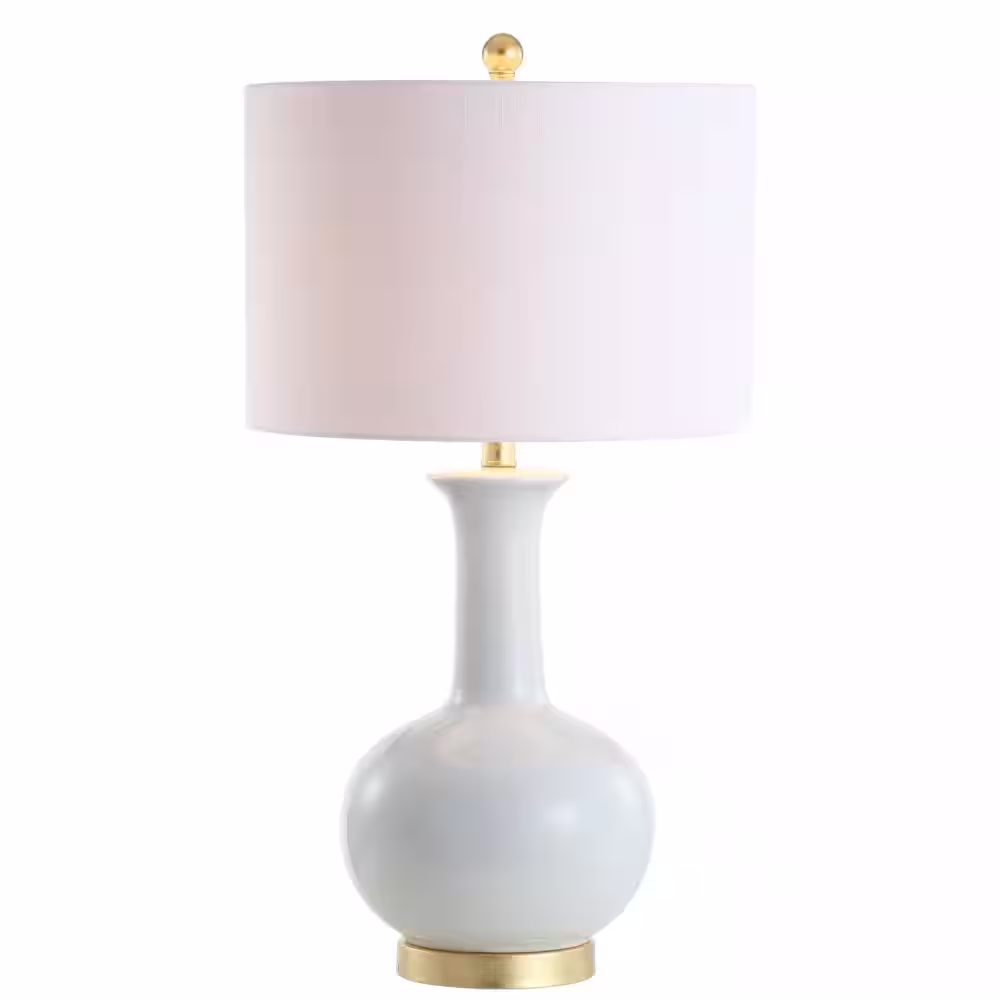 JONATHAN Y Brussels 27 in. White/Brass Ceramic/Metal LED Table Lamp