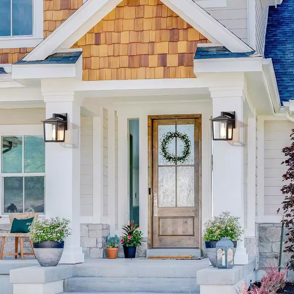 LNC Classic Black Outdoor Lantern Wall Sconce With Clear Glass Shade 1-Light Hardwired Exterior Coach Light (2-pack)