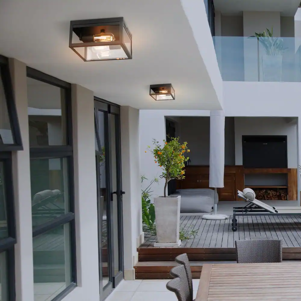 Hampton Bay Hurley Mordern 2-Light Matte Black Outdoor Flush Mount Ceiling Light