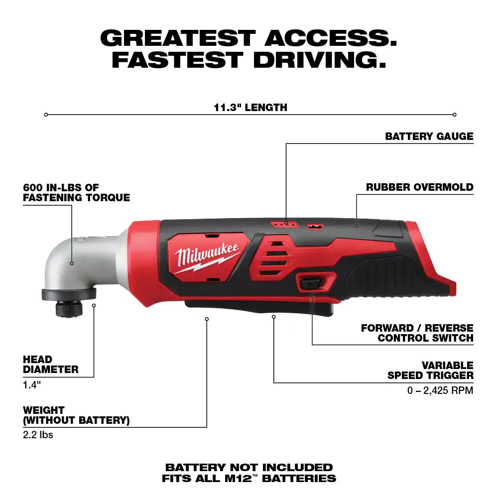 Milwaukee M12 12V Lithium-Ion Cordless 1/4 in. Right Angle Hex Impact Driver (Tool-Only)