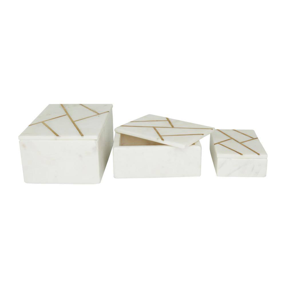Litton Lane Rectangle Marble Box with Gold Linear Lines (Set of 3)