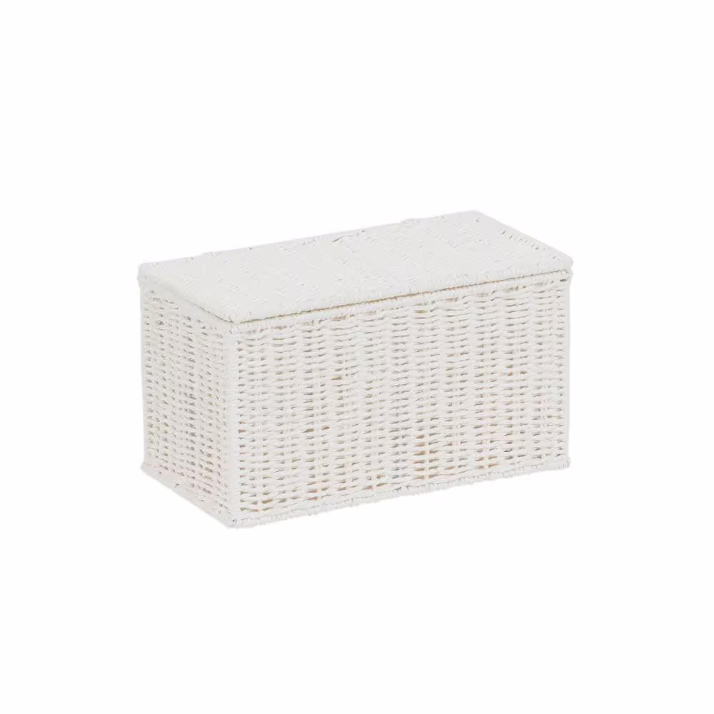 HOUSEHOLD ESSENTIALS Small Wicker White Basket with Lid