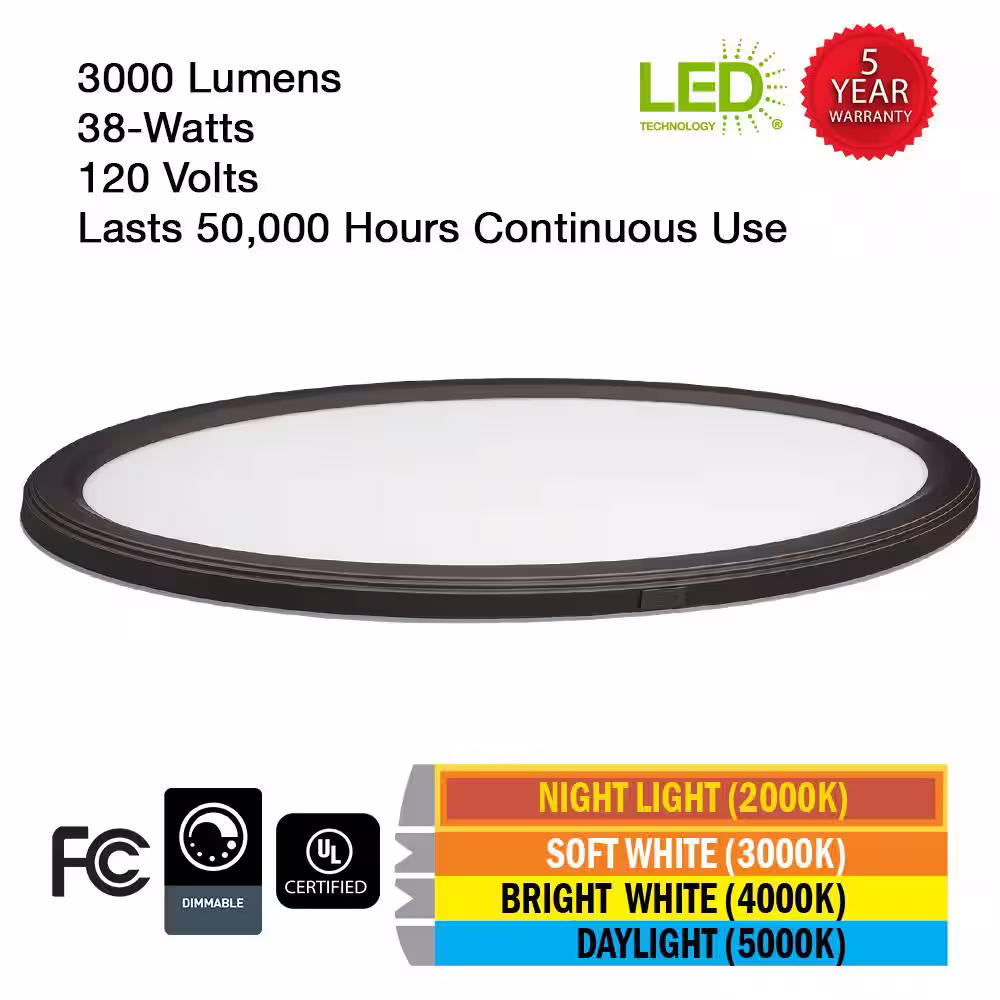 Commercial Electric 32 in. Low Profile Oval Oil Rubbed Bronze Color Selectable LED Flush Mount Ceiling Light w/ Night Light Feature