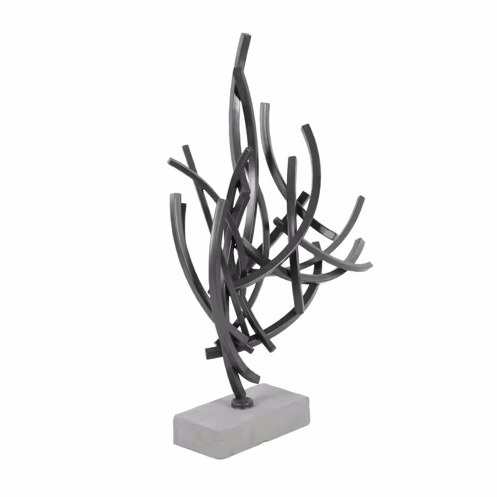Litton Lane Gray Metal Abstract Sculpture with Marble Base