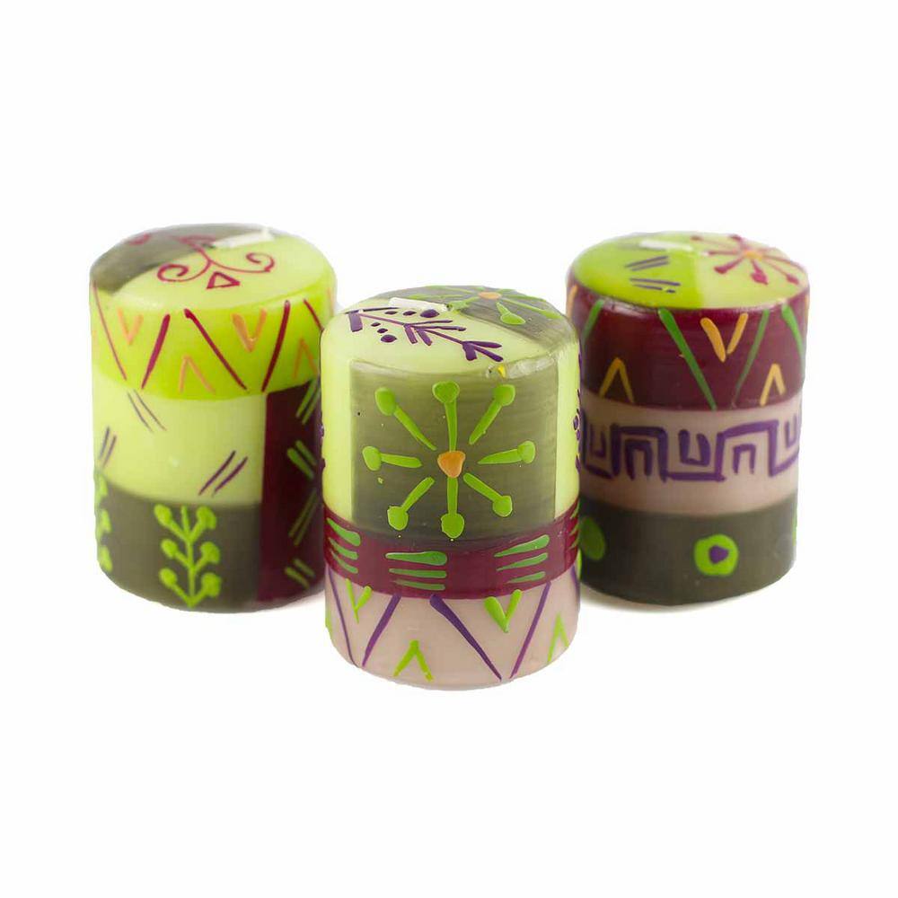 None Kileo Design Unscented Hand-Painted Green Votive Candles Boxed (Set of 3)