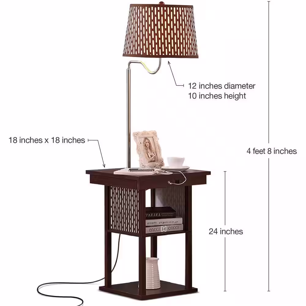 Brightech Madison 56 in. Havana Brown Narrow End Table with Built-In LED Lamp with Brown Shade and USB Port