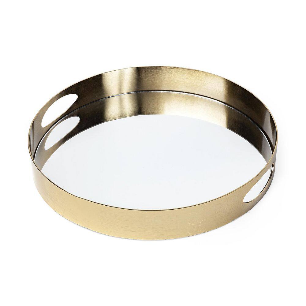 Mercana Serkis Gold Metal Mirrored Base Round Tray