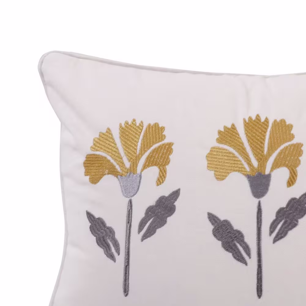 None St. Claire yellow Floral Embroidered 14 in. x 18 in. Throw Pillow