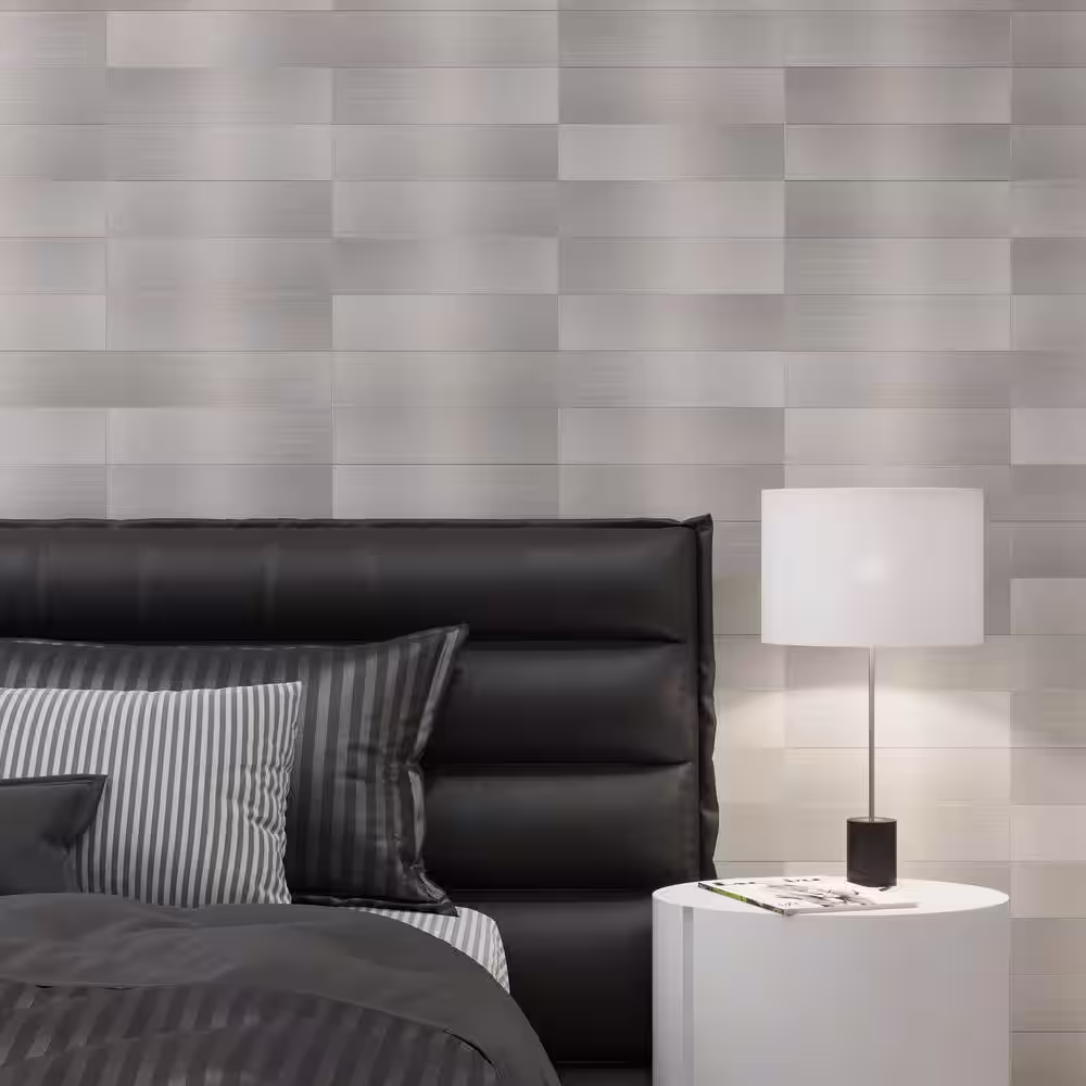 AVANT DECOR Long Individual Silver Aluminum 3 in. x 12 in. Metal Peel and Stick Tile (8 sq. ft./32-Pack)