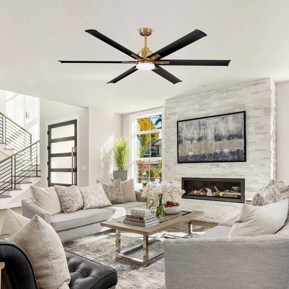 Parrot Uncle 72 in. Modern 6-Blade Integrated LED Brass Gold Ceiling Fan with Light and Remote Control