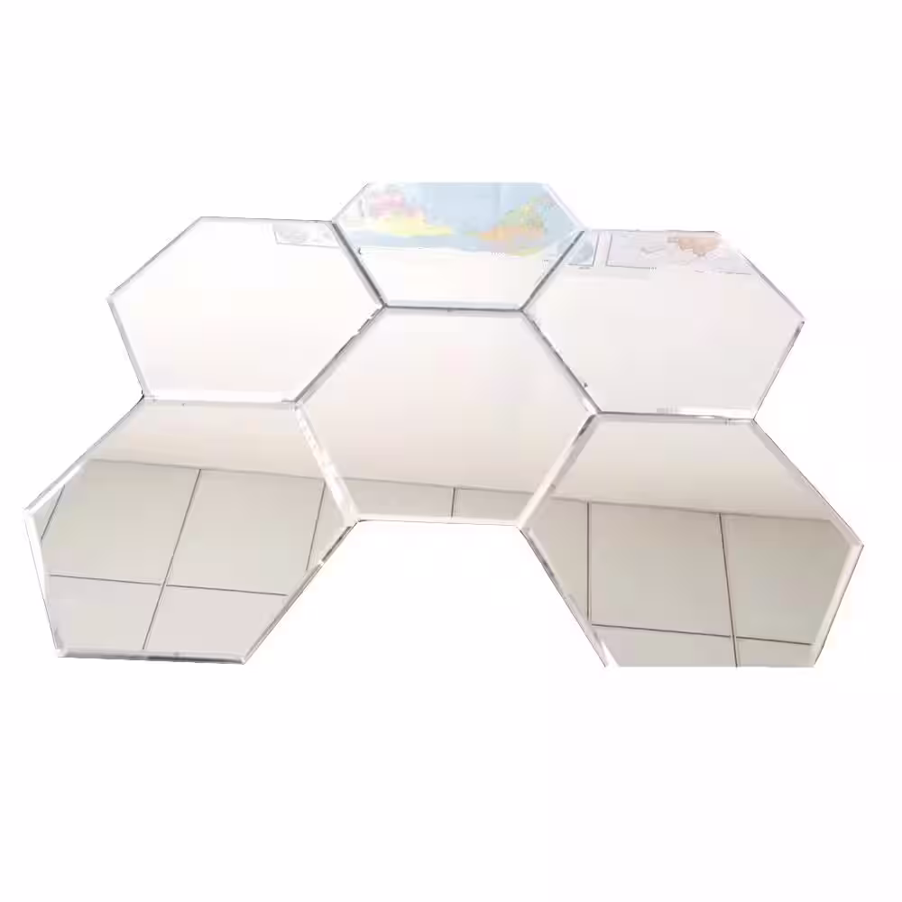ABOLOS Reflections Silver Beveled Hexagon 8 in. x 8 in. Glass Mirror Decorative Peel and Stick Tile (21 sq. ft./Case)
