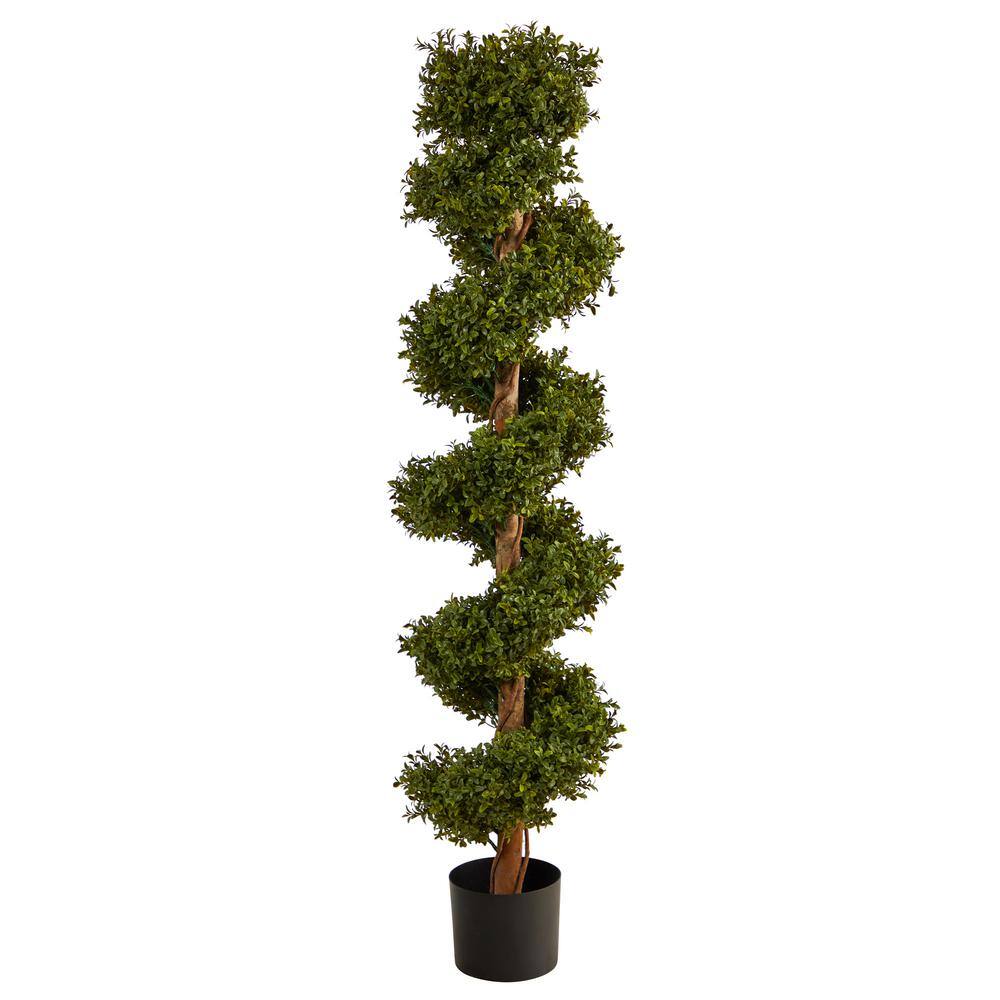 Nearly Natural 5 ft. Artificial Boxwood Spiral Topiary Tree (Indoor/Outdoor)