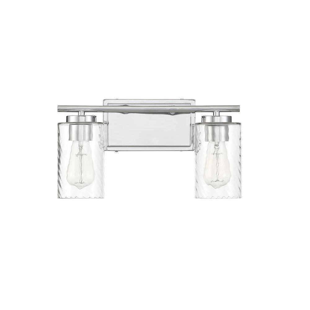 Savoy House 15 in. W x 8.26 in. H 2-Light Chrome Bathroom Vanity Light with Clear Cylinder Glass Shades