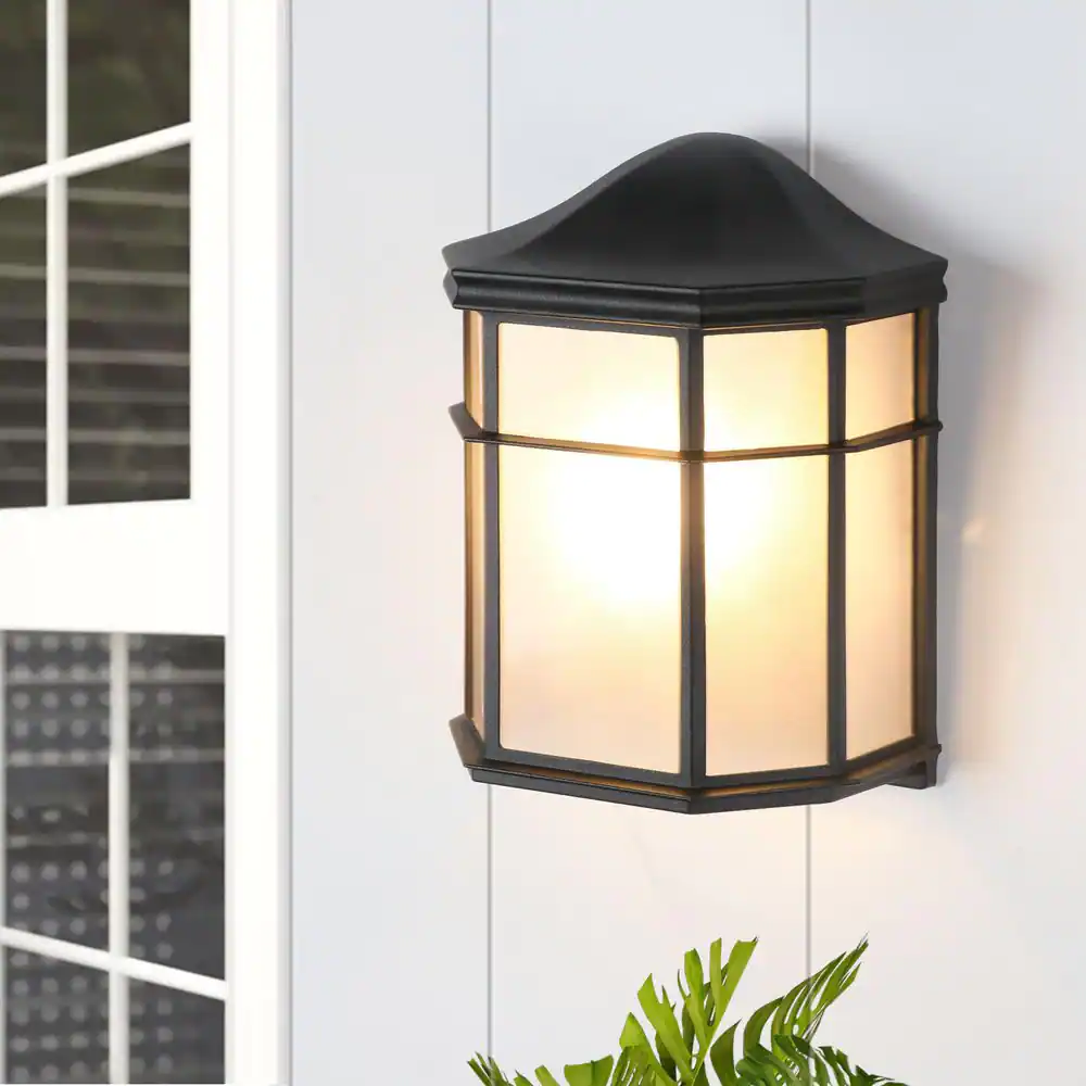 None 1-Light Matte Black Motion Sensing Dusk to Dawn Aluminum Outdoor Wall Lantern Sconce with LED Radar Bulb (2-Pack)