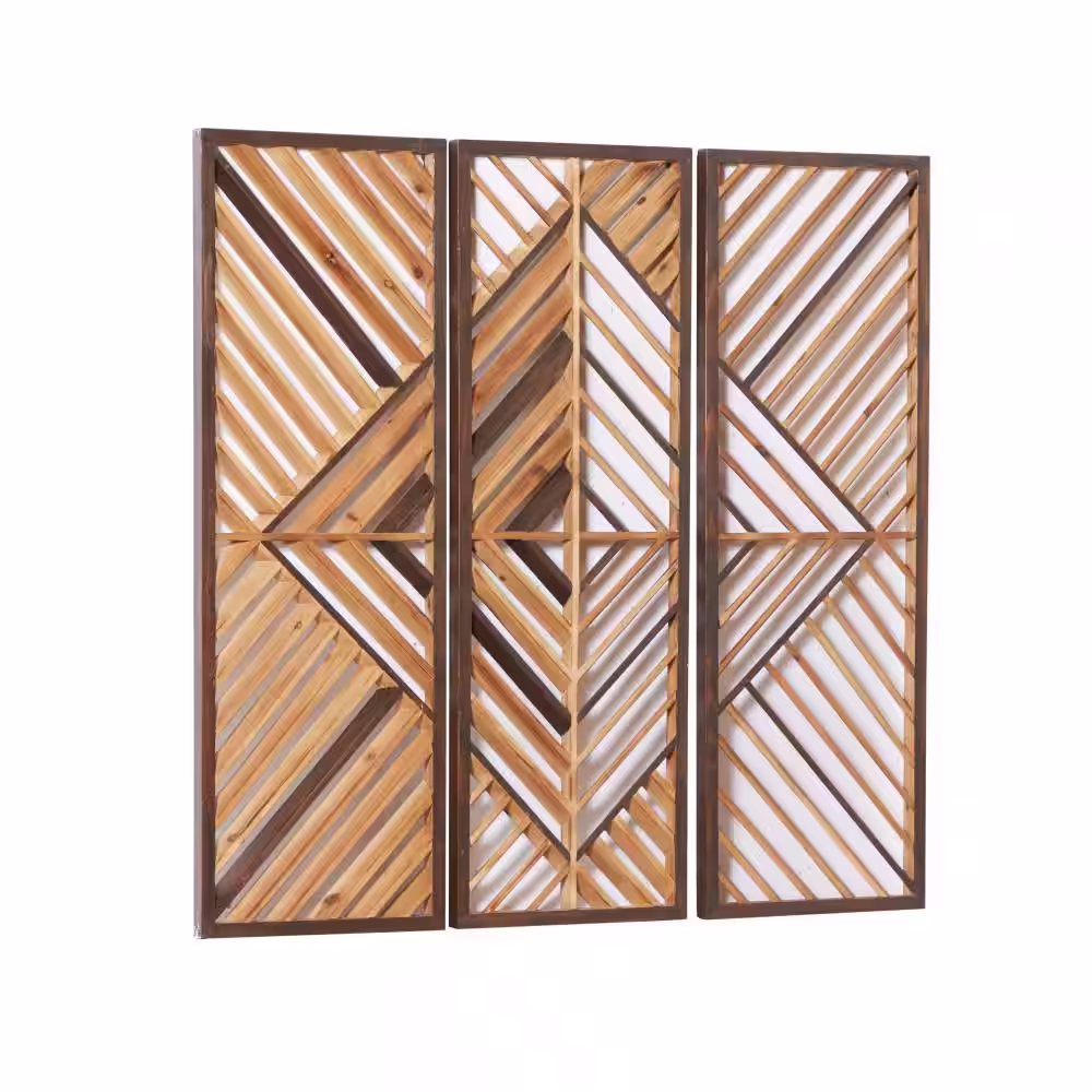 Litton Lane Wood Brown Slatted Wood Design Geometric Wall Decor (Set of 3)