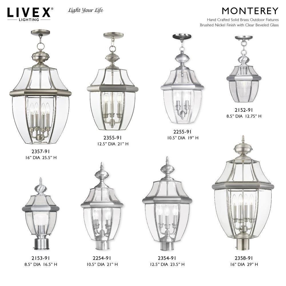 Livex Lighting Monterey 1 Light Brushed Nickel Outdoor Post Top Lantern
