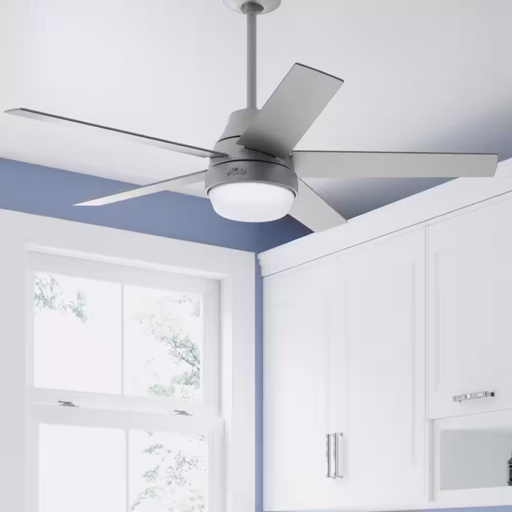 Hunter Aerodyne 52 in. Indoor Matte Silver Smart Ceiling Fan with Light Kit and Remote Control
