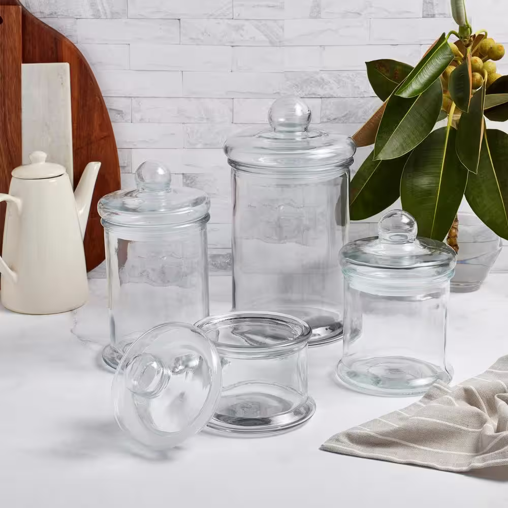 Mason Craft and More Apothecary Glass Kitchen Canisters with Lids (4-Piece)