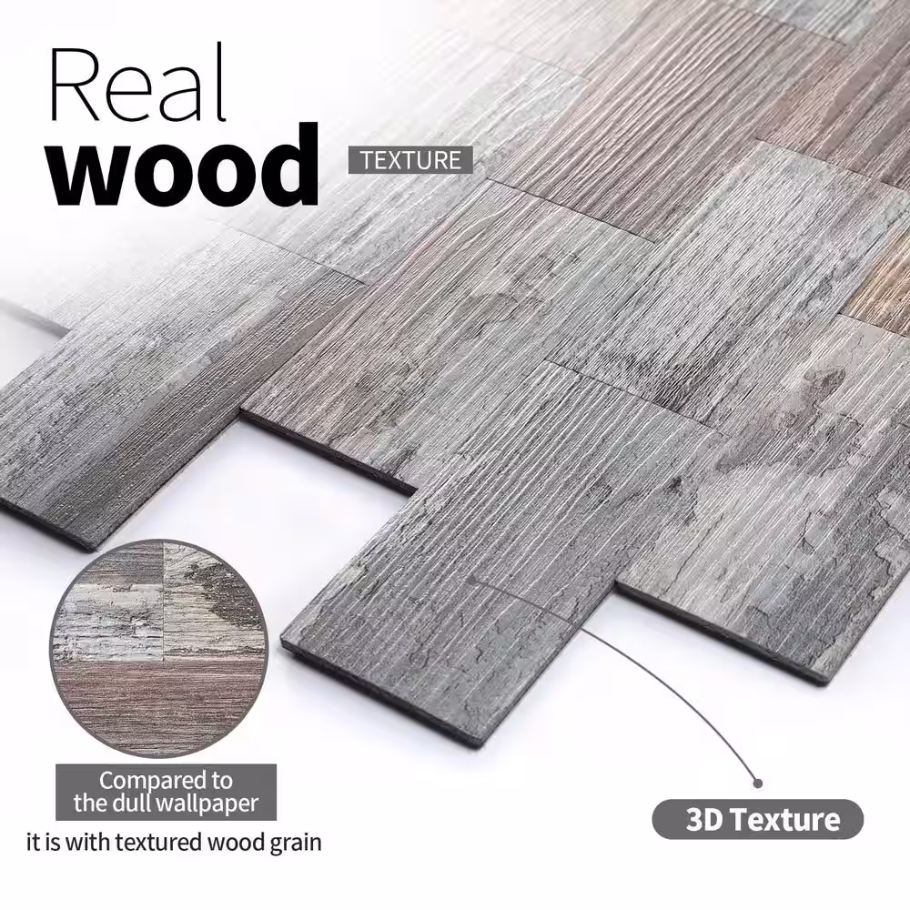 None Village Wood Collection Ecru Rustic 12 in. x 12 in. PVC Peel and Stick Tile  (5 sq. ft./5-Sheets)