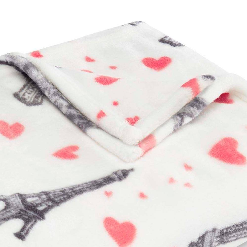 BETSEY JOHNSON Paris Love70 in. x 50 in. 1-Piece White Ultra Soft Plush Sherpa Throw