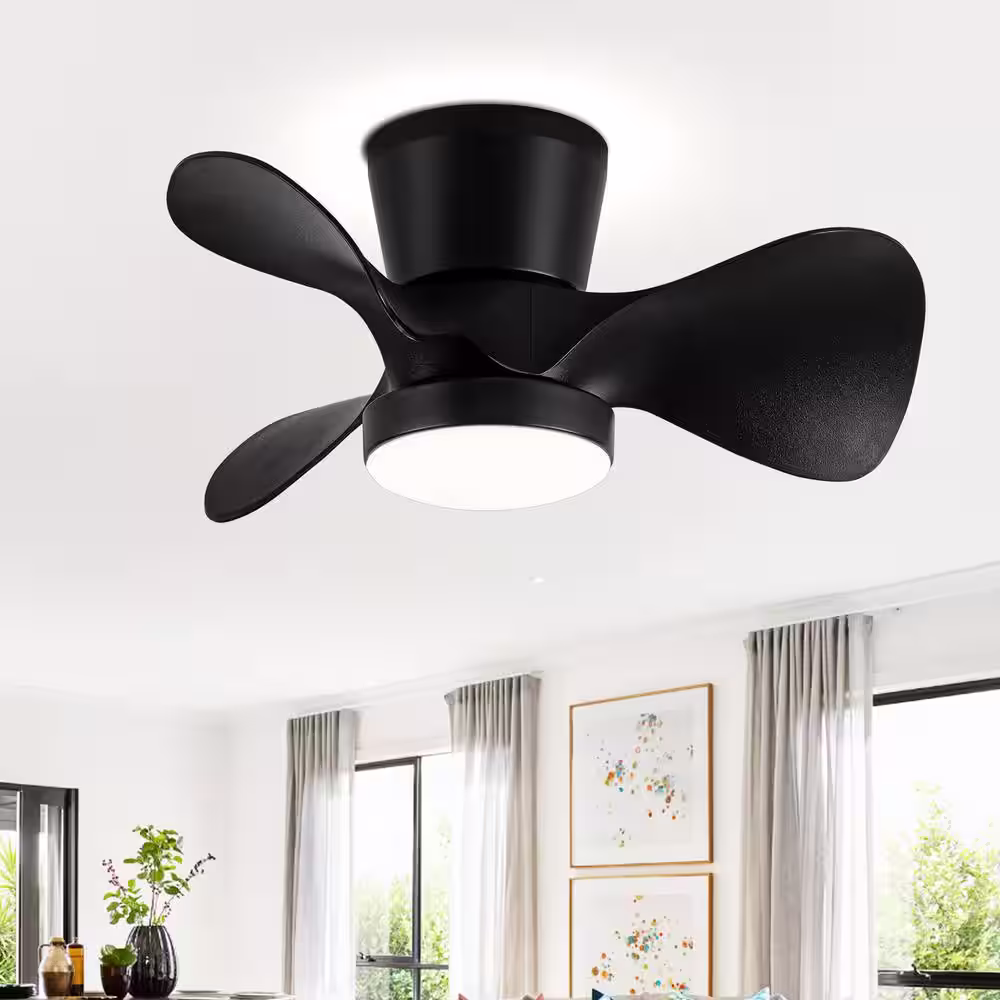 None Spacesaver 22 in. Integrated LED Indoor Black Ceiling Fans with Light and Remote Control Included